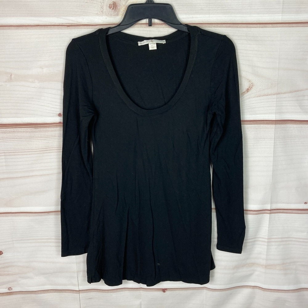 Boston Proper Top Womens S Black Scoop Neck Tunic Knit Blouse Long Sleeve Swing